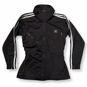 Vintage adidas Originals Cinched Waist Three Stripes Track Jacket Black Sz Small